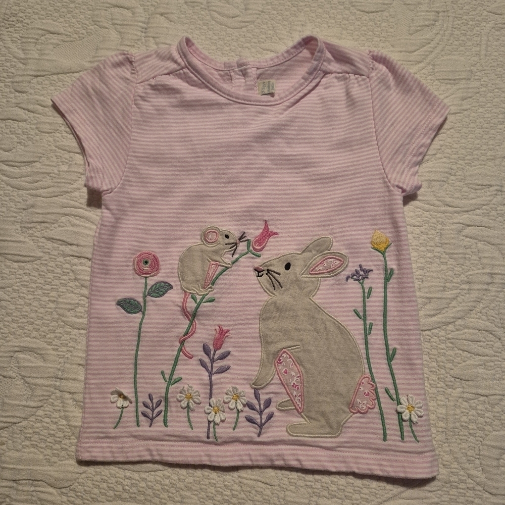 Jo Jo Maman Bebe girls size 2-3 years bunny applique short sleeve shirt VGUC